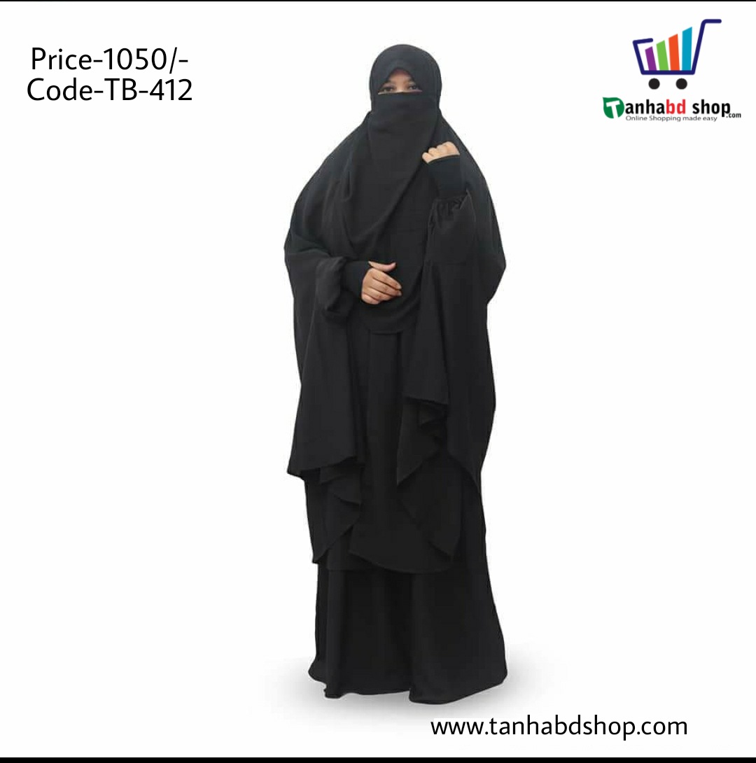 Pure Black KHIMAR SET WITH BORKA FOR WOMEN-খিমার সেট-TB-412