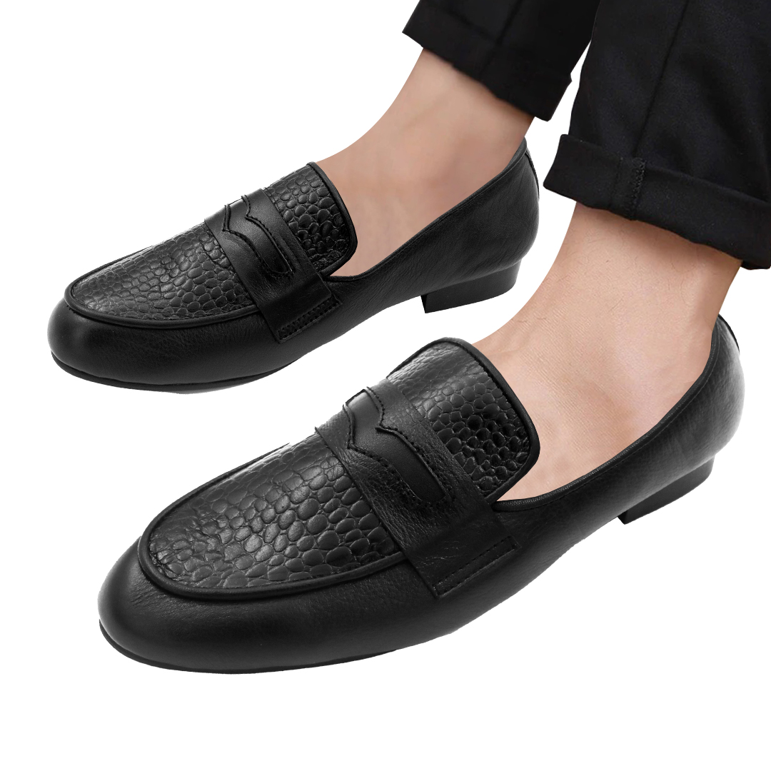 Exclusive Design Leather Formal Loafers Shoe For Men- Black