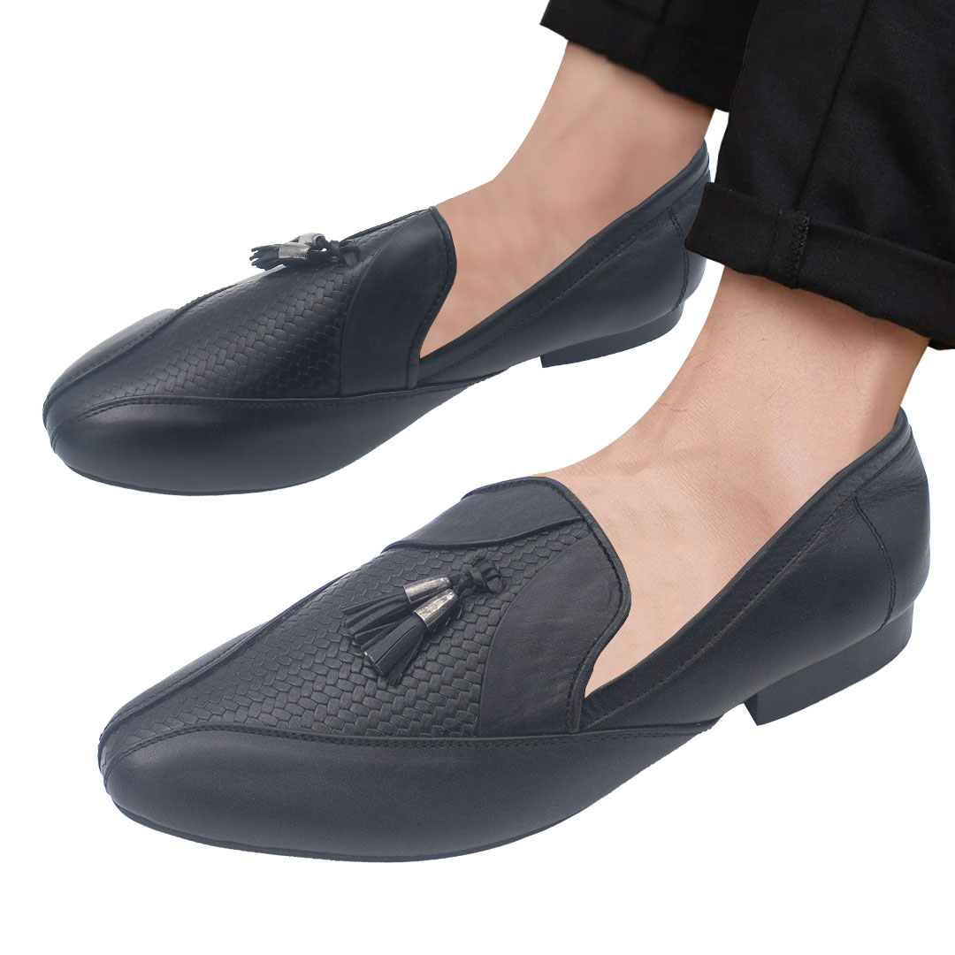 Exclusive Design Leather Formal Loafers Shoe For Men-Black