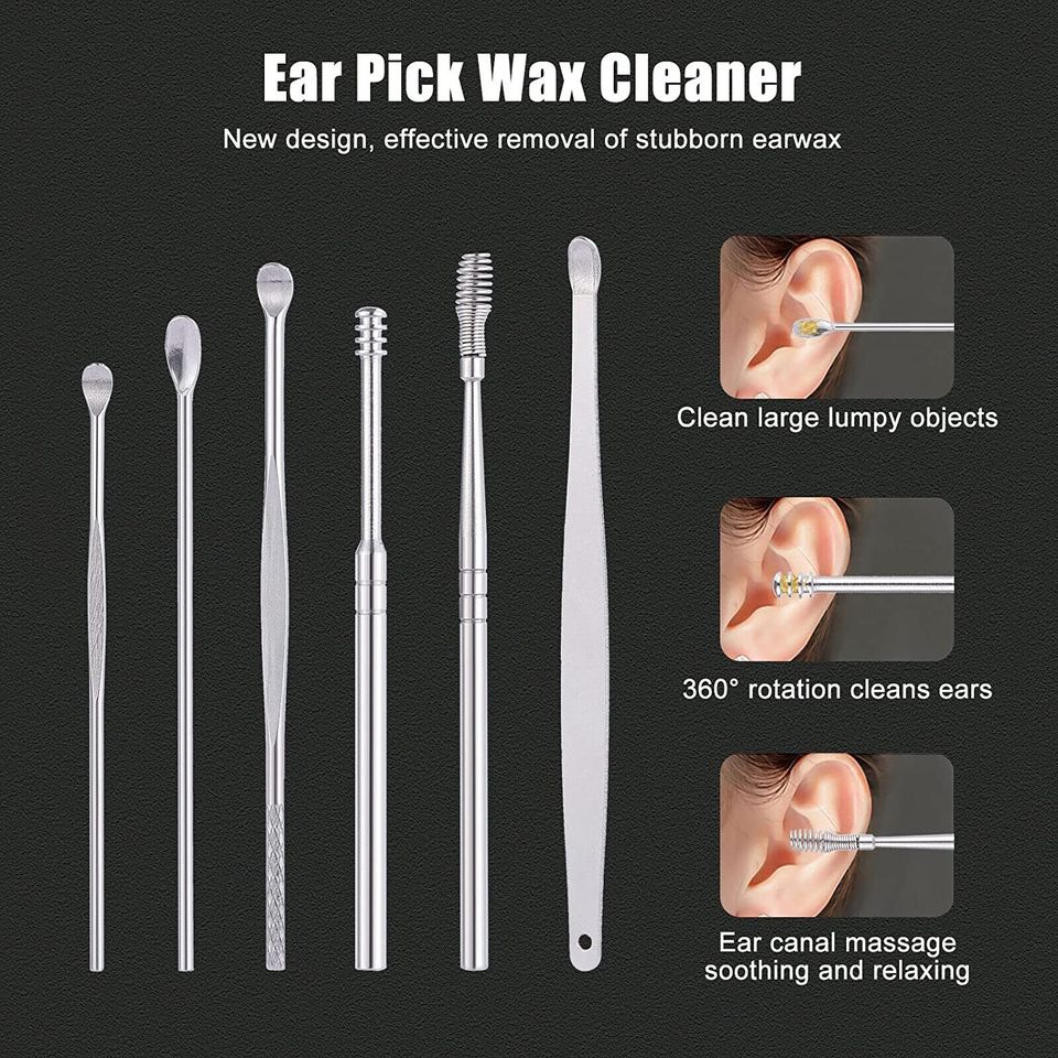 6 pcs Ear Cleaner Set Stainless Steel With PU Lather Case