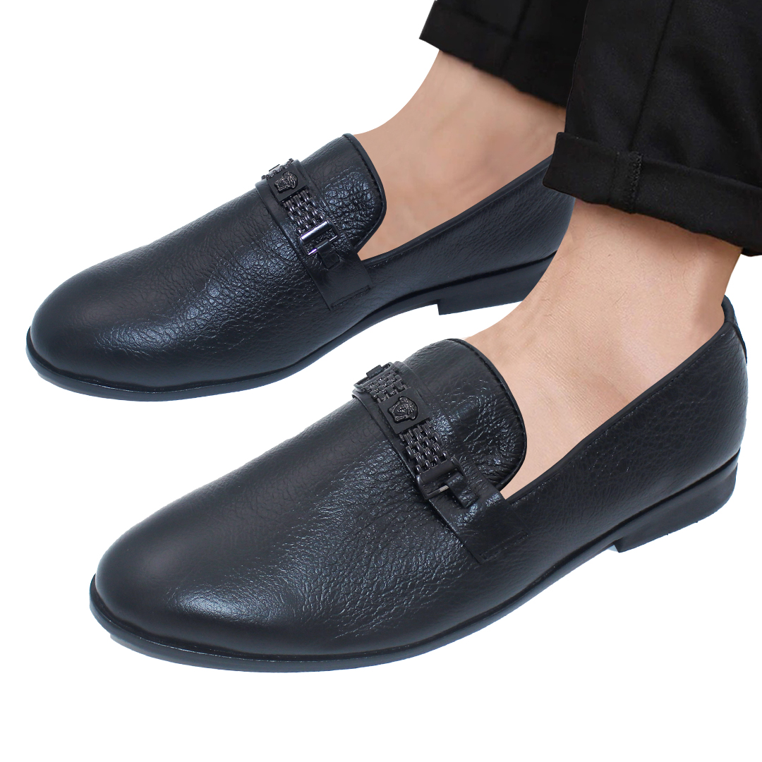 Men Formal Luxury Leather Pointed Toe Loafers Shoes-Black