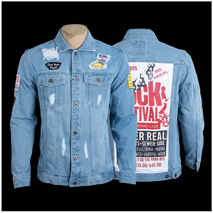 Stylish Denim Jacket Casual Wear For Men-Sky Blue