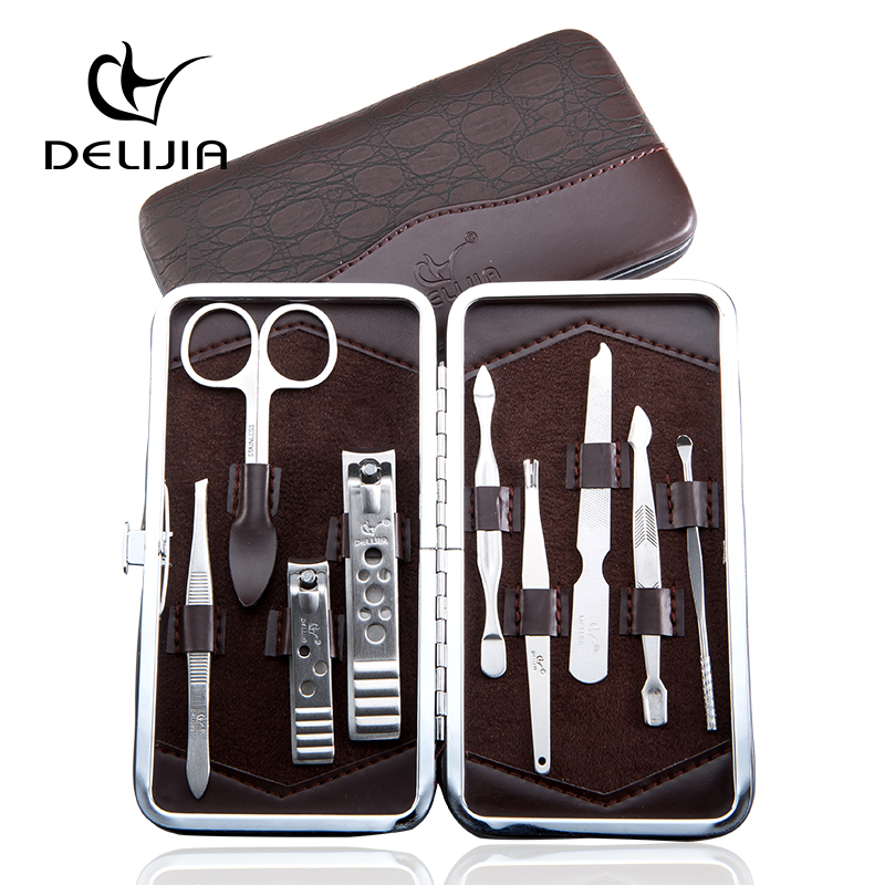 9pcs Carbon steel Nail Clippers Set Professional Scissors Suit With Box