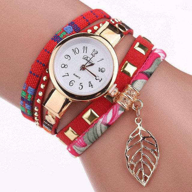 DUOYA Ladies Bracelet Watch Leaf Fabric Retro Style Quartz Watche
