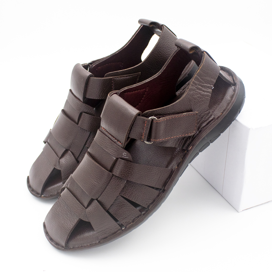 Stylish Leather Sandal For Men - Chocolate image 2