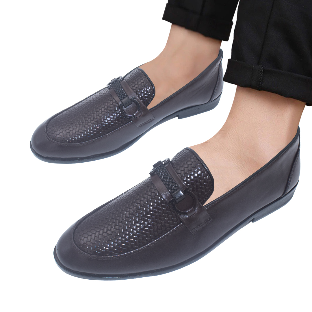 Exclusive Design Leather Formal Loafers Shoe For Men- Chocolate image 2