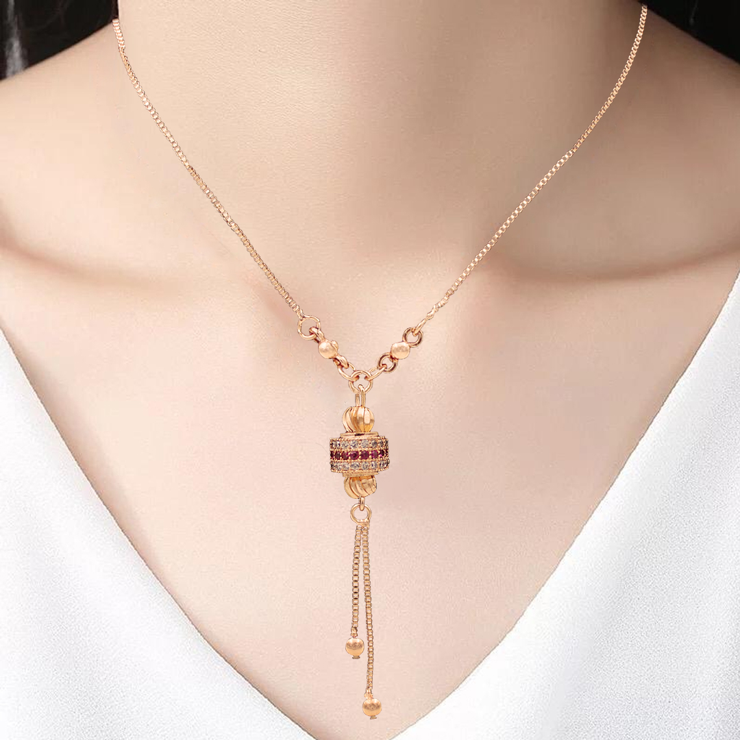 Simple Elegant Thin Chain Necklace With Pearl Rhinestones Pendant